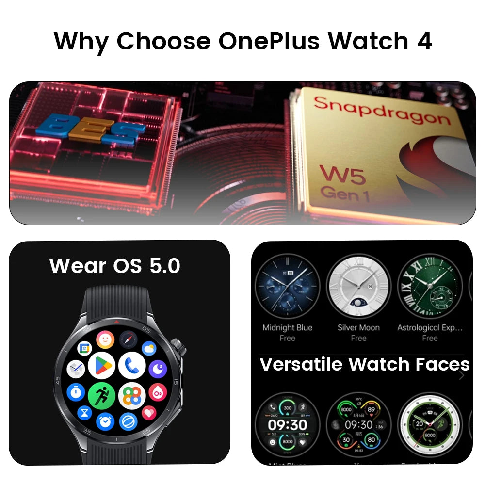 Smartwatch OnePlus Watch 4 – Tela LTPO AMOLED, GPS Dual, Resistência Militar e Bateria de Longa Duração