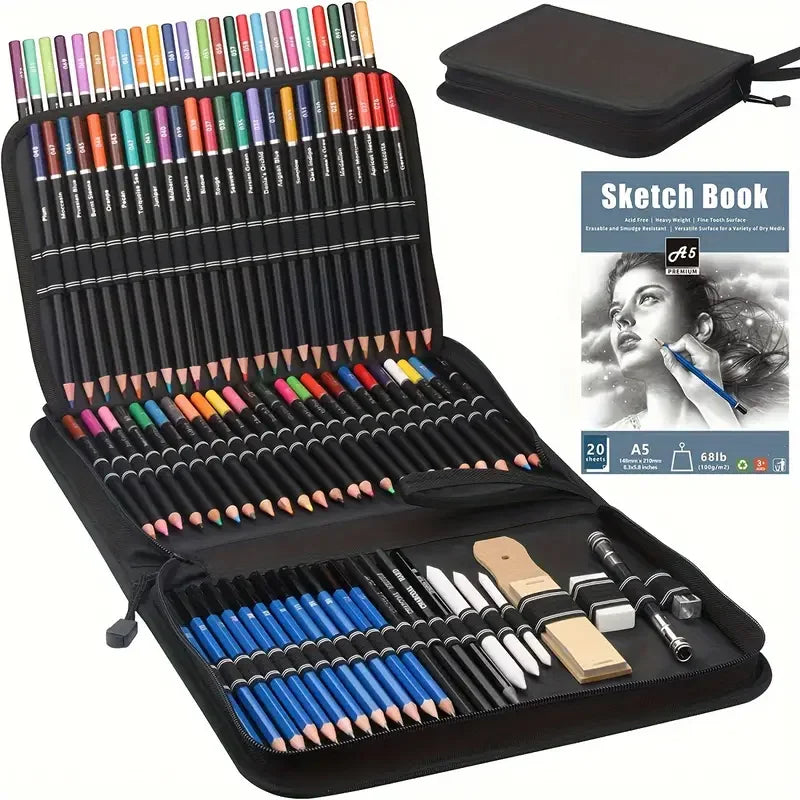 20/54/58/70/144 Drawing And Sketching Kit | Portable Travel Case | Graphite, Charcoal, White Color | Featuring Blending Stump