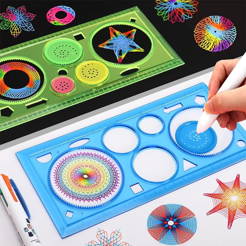 Juego de plantillas de dibujo con espirógrafo geométrico, plantilla de pintura, manualidades artísticas, juguete educativo creativo para niños, variedad de flores, regla