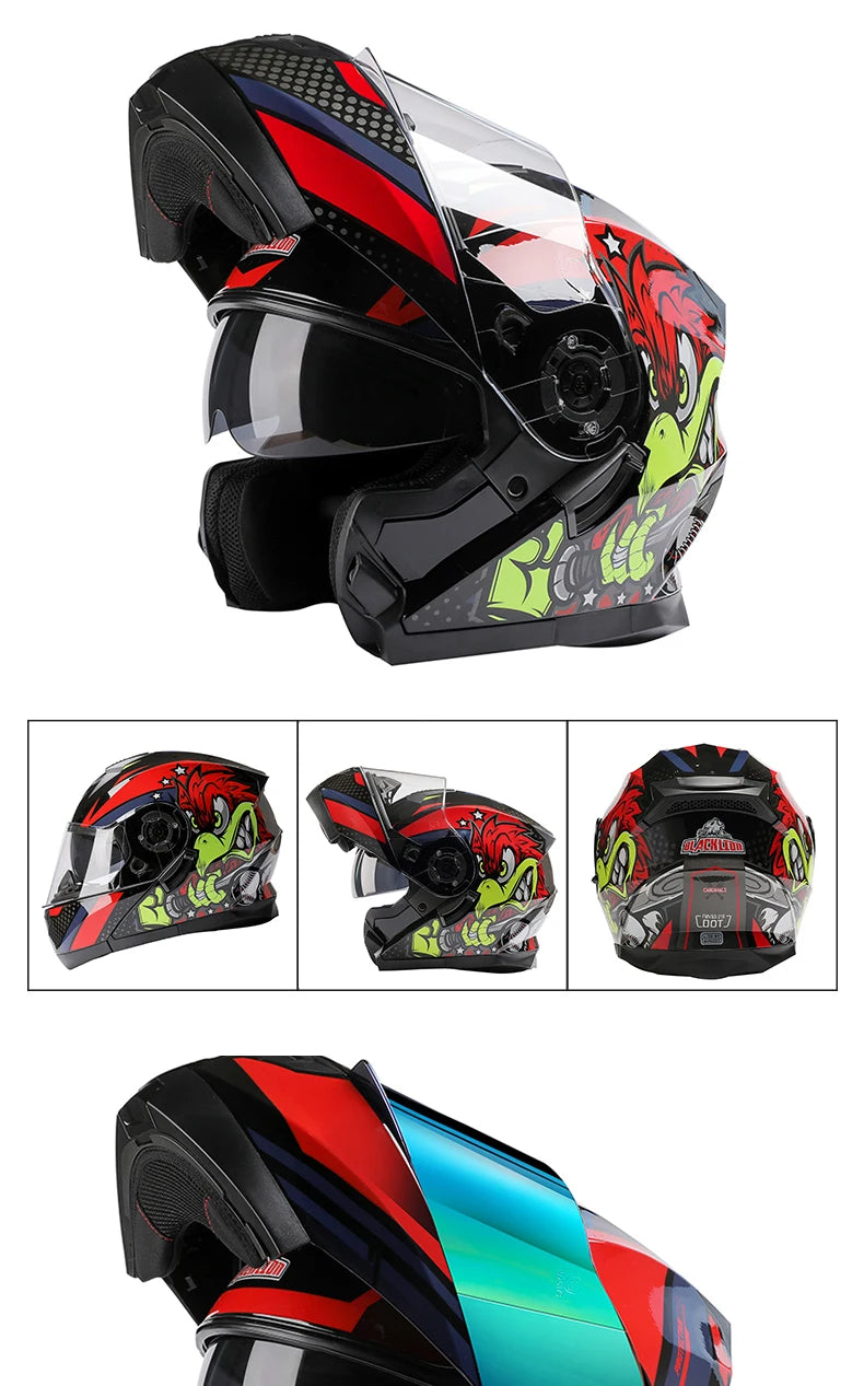BLD Modular Motorcycle Full Face Helmet ECE Flip-up Double Anti-Fog Visor Purple Bird Sport Design In Stock Adult Men and Women