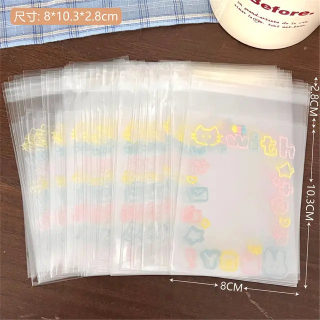 Auto-adesivo Graffiti Kitten Bag, Small Card Self Sealing Bag, Packaging Card Gift Bag, Alta Aparência OPP Bag, 20 Pcs, 50 Pcs, 100 Pcs