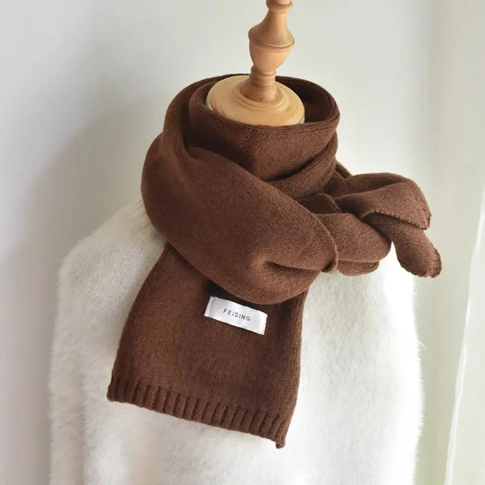 Winter Knitting Scarf Men Women Fastener Thermal Neck Warmer Solid Fleece Keep Warm Scarf Thickening Windproof Neck Cover