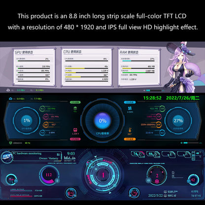 3/5/8.8inch IPS USB Secondary Screen HD-MI Computer CPU GPU RAM HDD SSD Monitor USB Sub Display 480X1920 For Raspberry Pi Linux