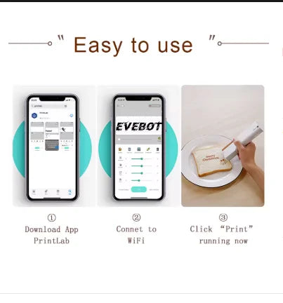 EVEBOT Printpen Food-Specific Handheld Printer Bread Coffee Milk Tea Biscuit Pattern Logo Smart Portable Mini Small Print
