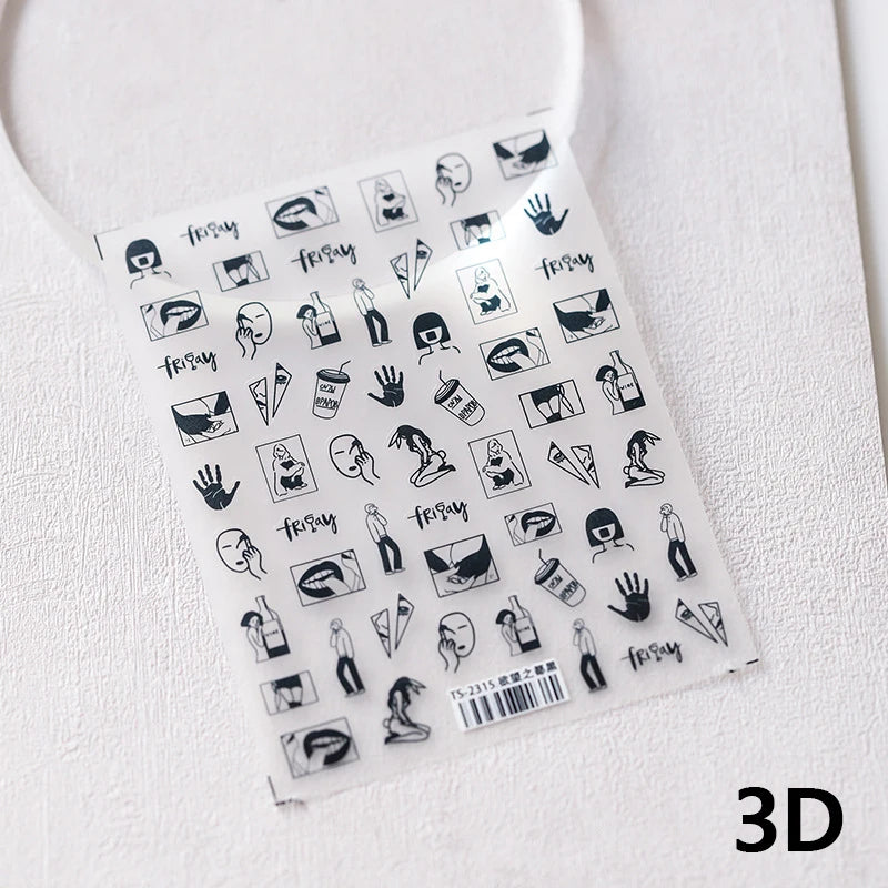 Blue Starry Night 5D Soft Embossed Relief Self Adhesive Nail Art Decoration Stickers Dressy White Stars 3D Manicure Decals Woman