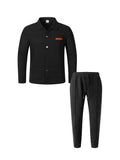Men's Textured 2 Piece Outfits Lapel Collar Button Down Shirt Jacket & Drawstring Pants Set Casual Streetwear Tracksuit