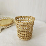 High Quality Handmade Straw Woven Basket with Handle Picnic Props Storage Basket Ornaments Tea Cup Cover