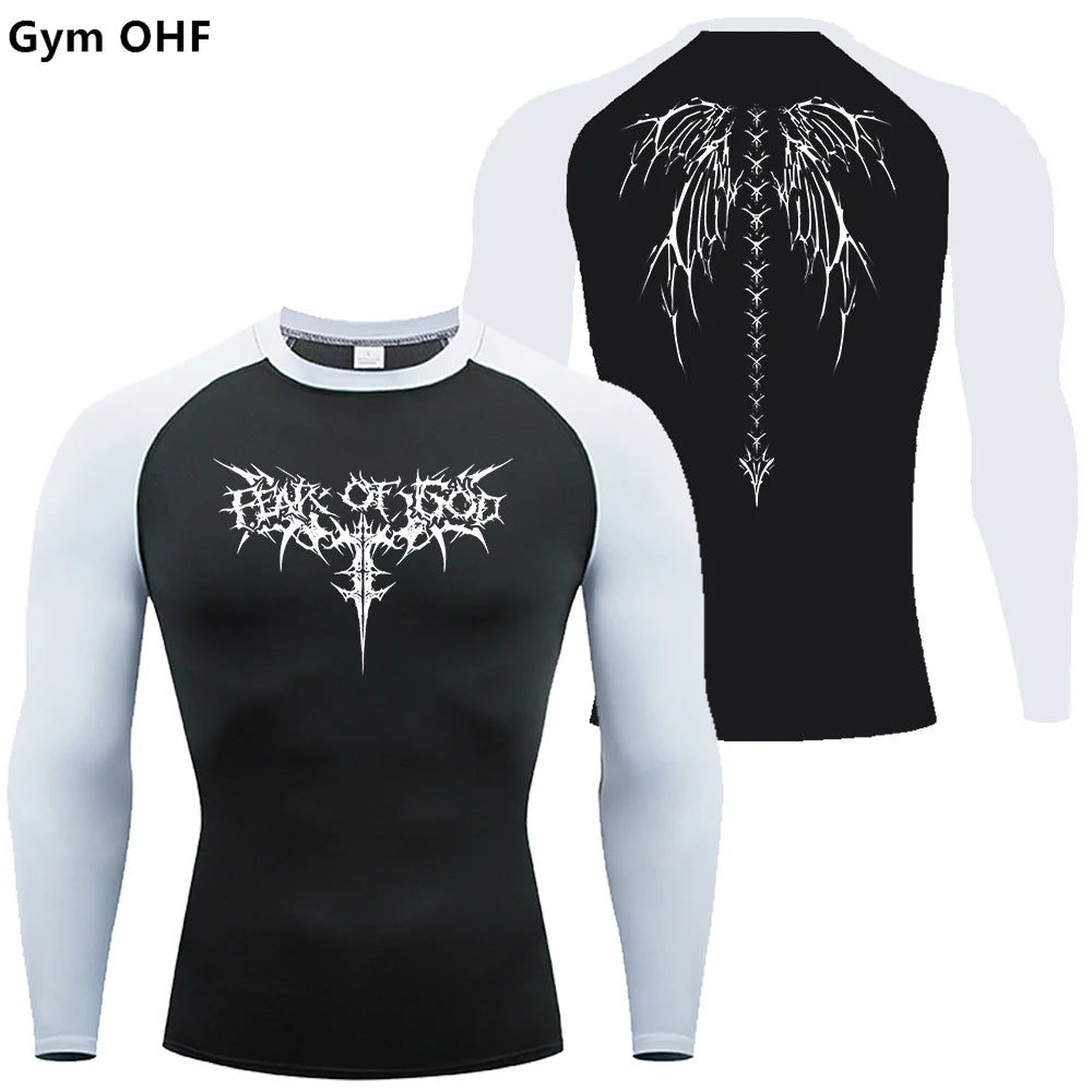 Y2k Anime Print Compression Shirt Men Running T-Shirt Quick Dry Fitness Sportswear Gym Sports Breathable Tops Rash Guard MMA