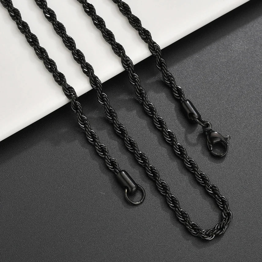 Bwise 3/4mm 316L Rope Chain Necklace Stainless Steel Never Fade Choker Waterproof Men Women Jewelry Gold Color Chains Gift
