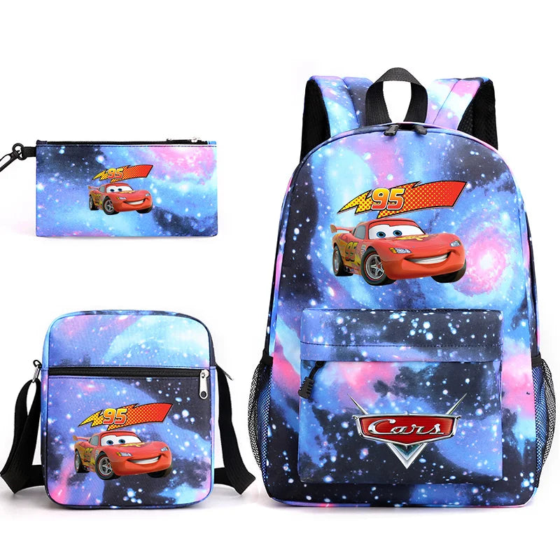 3pcs Disney Pixar Cars Lightning McQueen Students Backpacks Schoolbags Pencil Case Shoulder Bags Boys Girls School Bags Sets