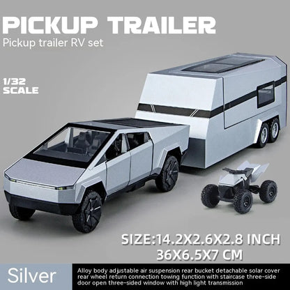Camiones de juguete para niños, modelo Cybertruck, camioneta plateada, de metal fundido a presión, con sonido y luz, a partir de 3 años, escala 1:32.