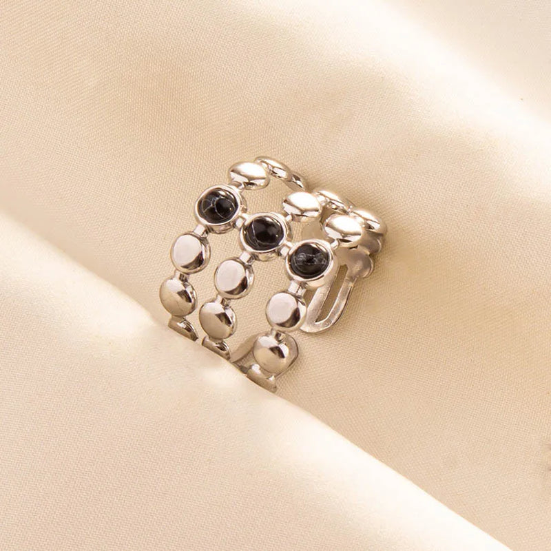 1pc Boho Turquoise Ring Stainless Steel Black Stone Silver Color Adjustable Ring Women Ethnic Ring Bohemian Jewelry Gift No Fade