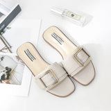 Women's Flat Slippers Summer Leather Square Toe Women Flats Flip Flops Designer Ladies Slides Sandals Women Shoes Luxury Sandals