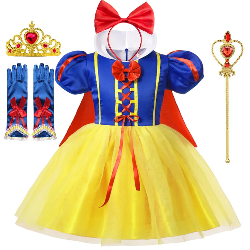 Fantasia de Princesa Branca de Neve para Meninas – Halloween, Festa de Aniversário, Brincadeiras e Fantasias Infantis (com Capa)