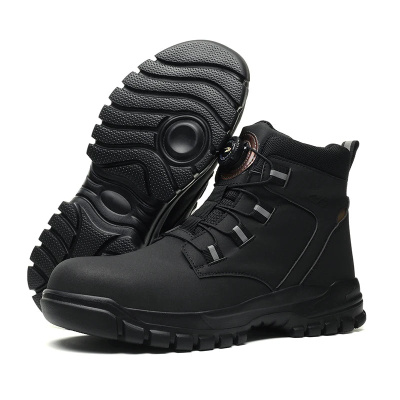 Rotating Button Work Shoes for Men Anti Puncture Work Sneakers Waterproof Work Safety Shoes Non Slip Steel Toe Tactical Boots