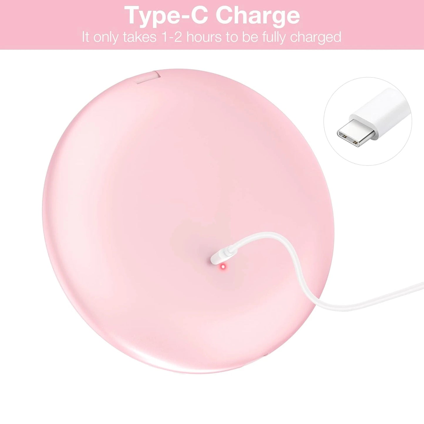 1X/10X Magnification LED Pocket Mirror Portable Handheld Rechargeable Compact Cosmetic Mirror with Light Travel Round Folding