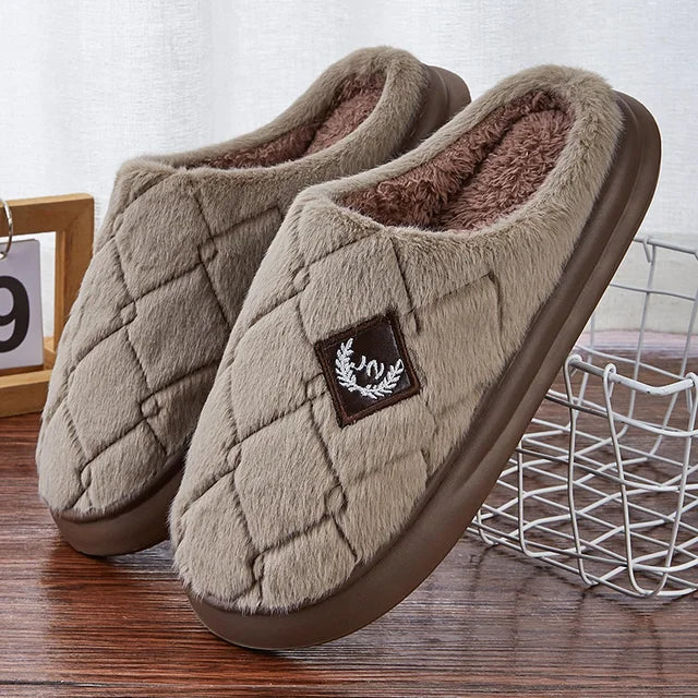 Chinelos de casa masculinos peludos xadrez aconchegante eva memória espuma leve sapatos casuais inverno quente pelúcia antiderrapante chinelos tamanho grande