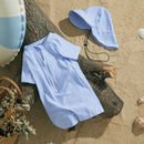 MISOWMNJOY Baby Girl Boy Swimsuit Summer New Stripe Print Kids Beachwear Short Sleeve Half Zipper Rash Guard Swimwear Sunhat Set