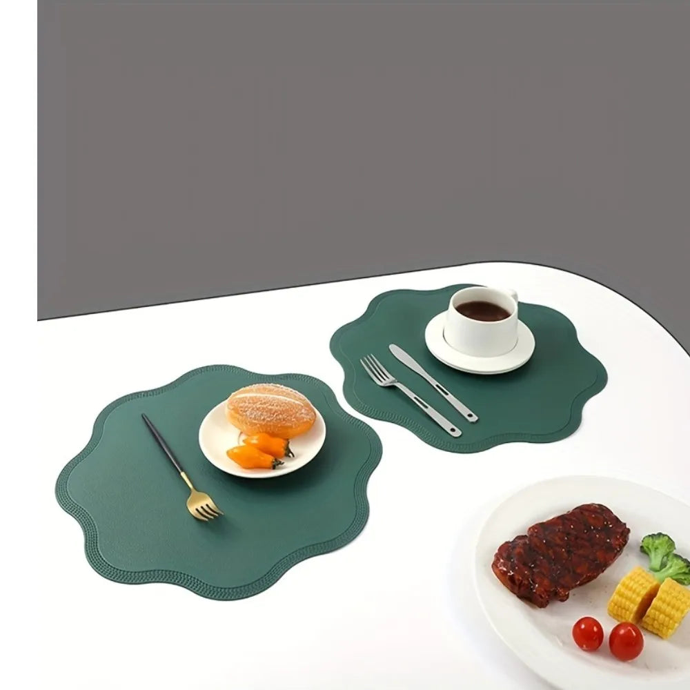 1/4/6PCS Round Placemat Sets, Luxury Faux Leather Table Mats, Embossed Flower Shaped Place Mats, Table Pad, 테이블매트, Салфетки
