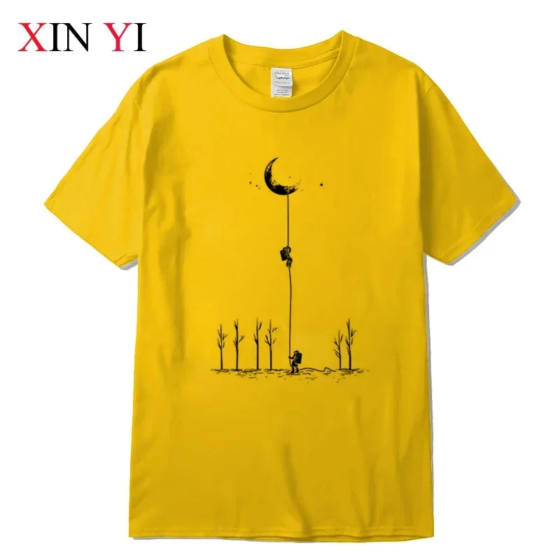 Summer Men's High Quality 100% Cotton Cool Funny Astronaut Print Casual Loose O-neck for Men T-shirt Male T-shirt Hip Hop Tee