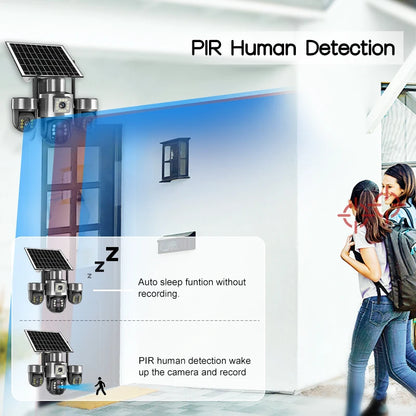 20MP 4G Sim Solar Camera WiFi 10X Optical Zoom 3-PTZ 4-Lens 3-Screens Outdoor Wireless Security Cameras Auto Tracking CCTV V380