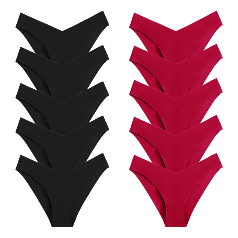 WarmSteps – Kit com 10 calcinhas femininas sem costura, em tecido "seda gelada" (ice silk), modelo com corte em V, tamanhos XS a L.