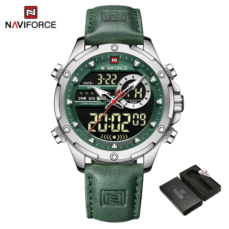 NAVIFORCE Luxury Original Watches For Men Casual Sport Chronograph Alarm Quartz WristWatch Leather Waterproof Digital Clock 9163