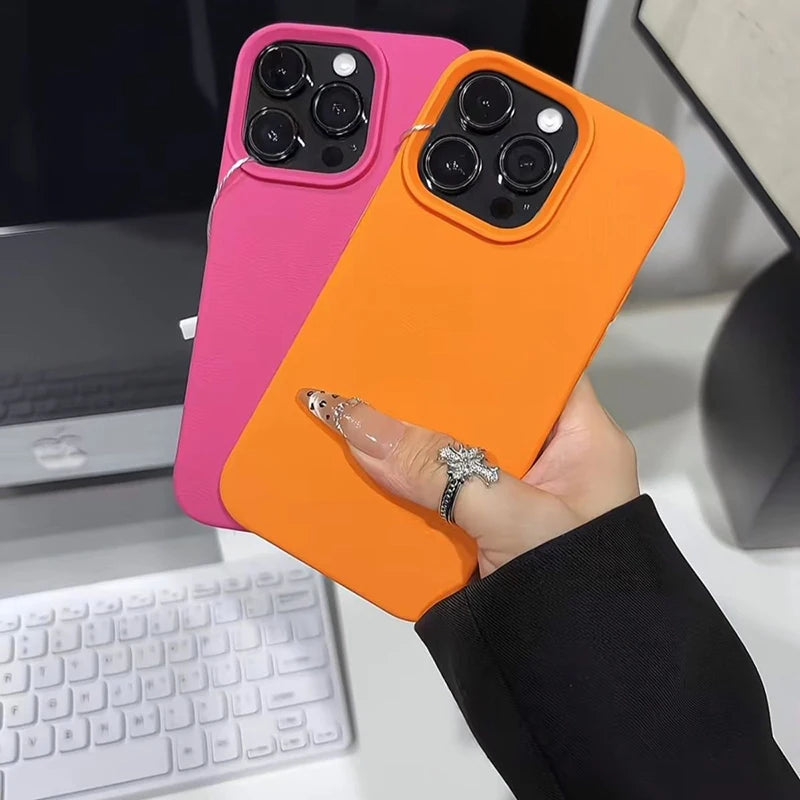 Soft Candy Color Lichee Pattern Silicone Phone Case For iPhone 11 12 13 14 15 16 ProMax Plus 16E X XS XR Shockproof Bumper Cover