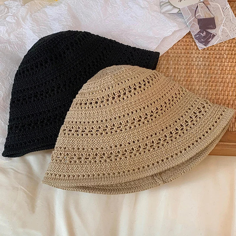 Summer Bucket Hat Fisherman Hat Women Hollow Out Sun Hat Outdoor Casual Versatile Panama Hats Crochet Foldable Caps Beach Cap