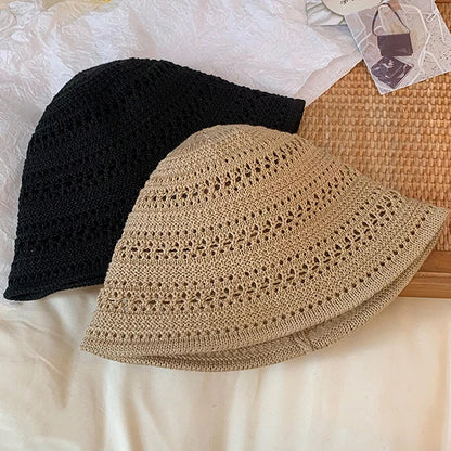 Summer Bucket Hat Fisherman Hat Women Hollow Out Sun Hat Outdoor Casual Versatile Panama Hats Crochet Foldable Caps Beach Cap
