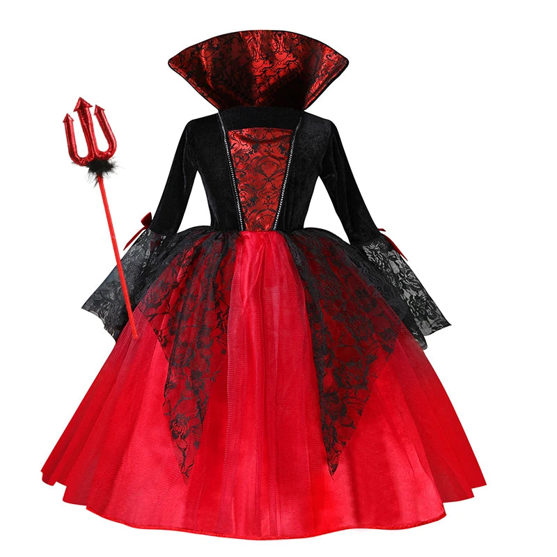 Fantasia de Vampira para Meninas (Halloween) – Vestido de Noiva Fantasma/Vampira – Traje para Festa de Carnaval e Estilo Gótico Escarlate