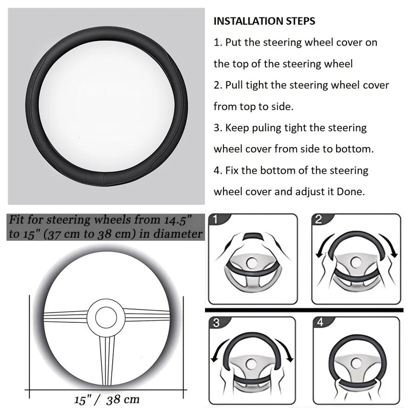Napa Leather Perforated Patchwork Car Steering Wheel Cover, Non-slip, Breathable, Universal 15 Inch (Approx. 38cm)