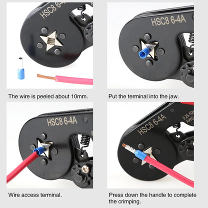 Herramienta de crimpado de casquillos HSC8 6-4/6-6, alicates de crimpado eléctricos para terminales de tubo de crimpado de extremos de cable, reparación de circuitos eléctricos