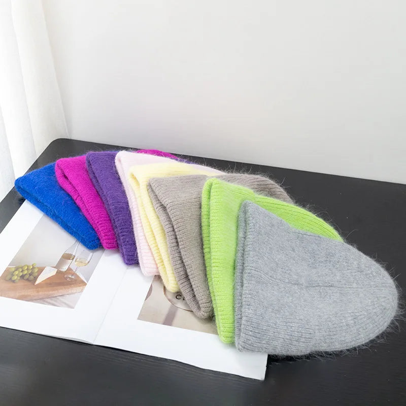New Winter Korean Version Candy Color Rabbit Fur Fashion Simple Baotou Hat Women's Plush Thermal Knit Hat Cold Hat Pullover Hat