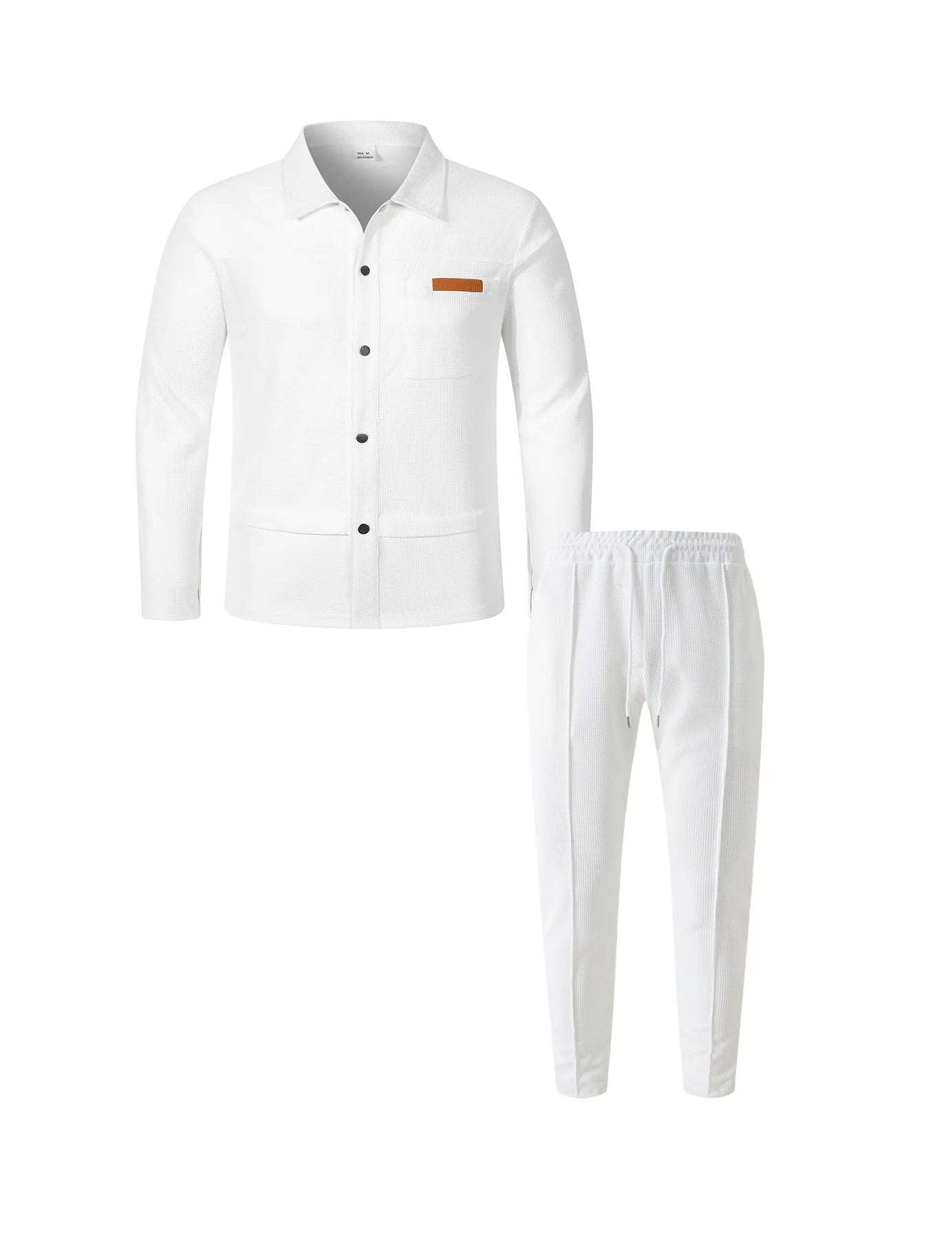 Men's Textured 2 Piece Outfits Lapel Collar Button Down Shirt Jacket & Drawstring Pants Set Casual Streetwear Tracksuit