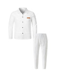 Men's Textured 2 Piece Outfits Lapel Collar Button Down Shirt Jacket & Drawstring Pants Set Casual Streetwear Tracksuit