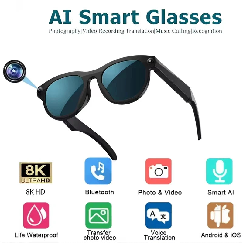 Lenovo 8K 2400W Smart AI Glasses Photo Video HD Shooting Camera Voice Call Translation Bluetooth Women Men Motorcycle Glasses