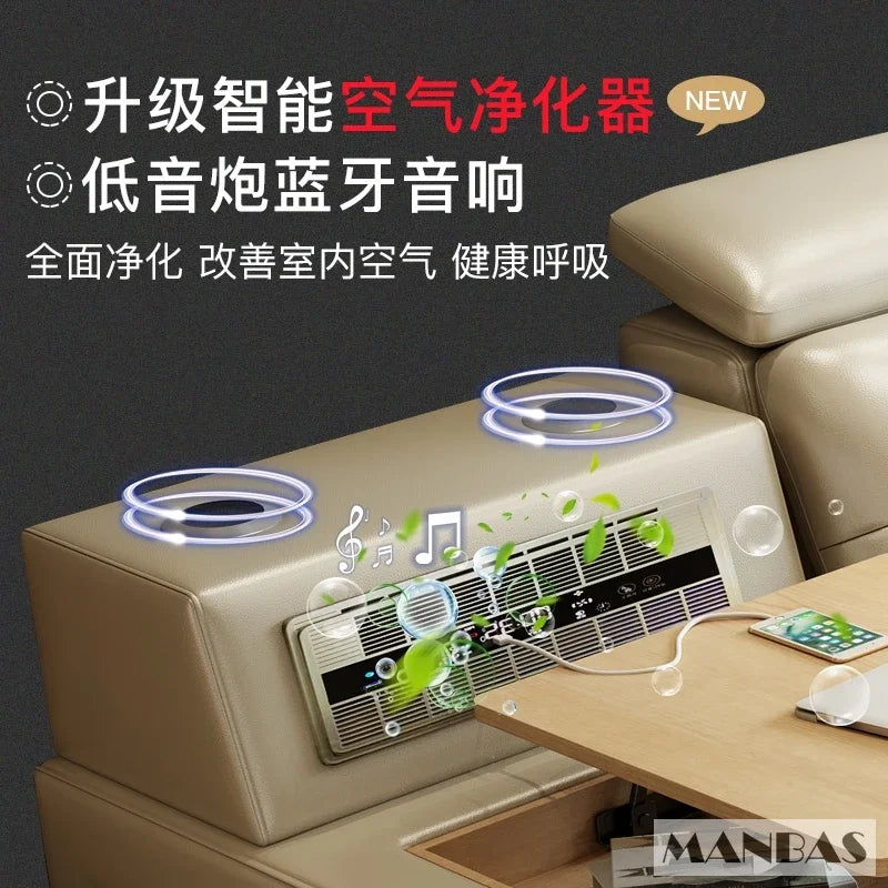 MINGDIBAO Massage Bed with Ultimate Comfort and Genuine Leather Multifunctional Frame - Bluetooth Speaker, Safe Air Cleaner, USB