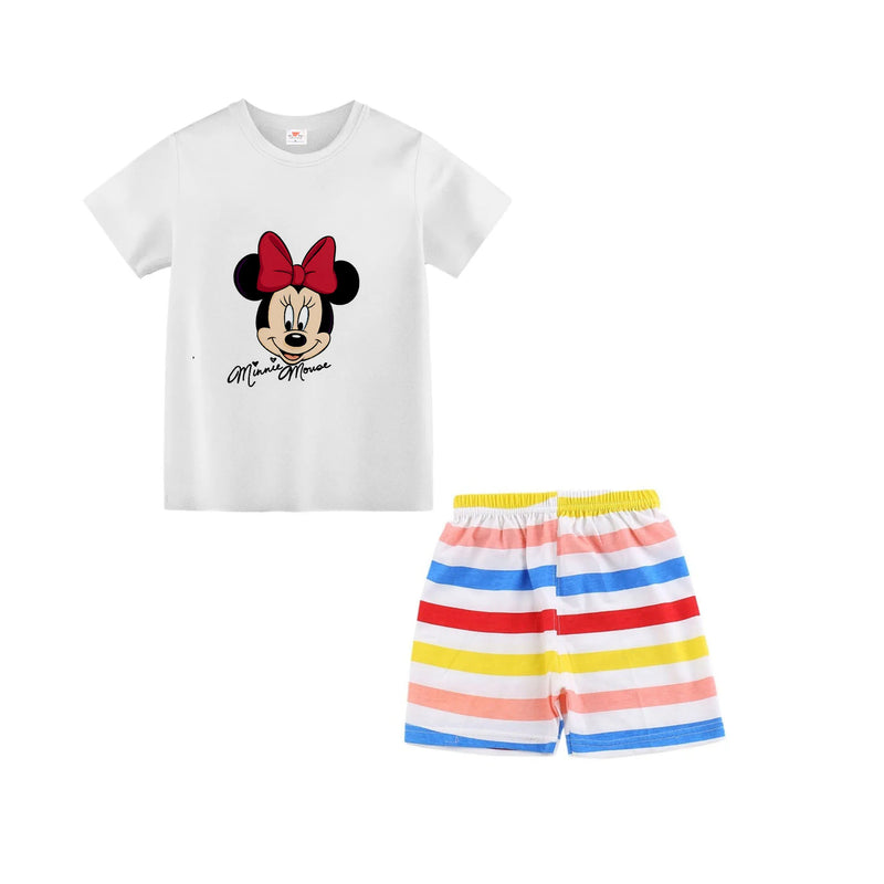 Mickey Mouse Summer T-shirt Shorts Children's Short Sleeve Set Cotton Tees Tracksuits Boys Girls Clothes Casual Two Piece
