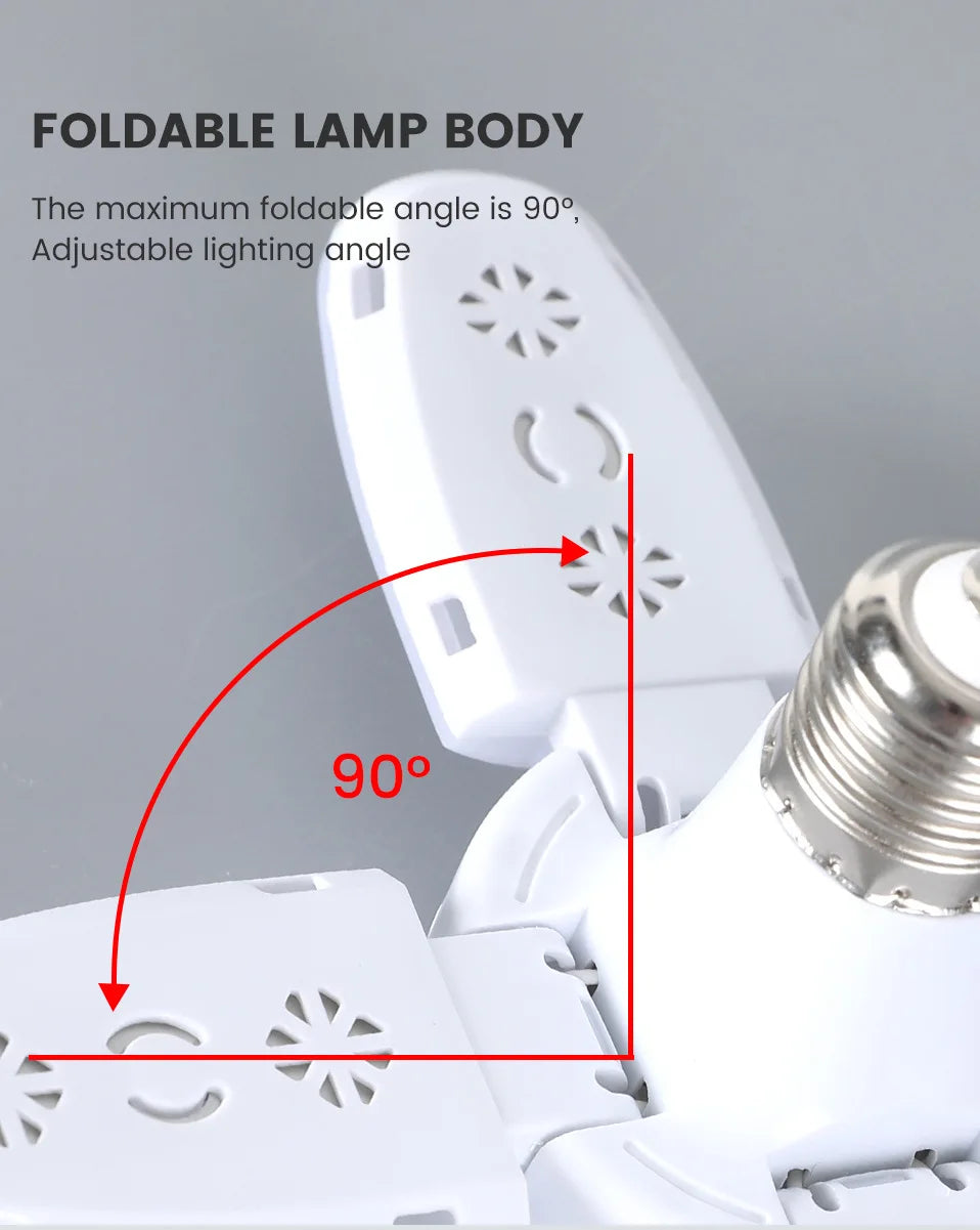 Bombilla LED plegable E27 de 28 W, CA 220 V/110 V, 40 bombillas deformables para iluminación de techo del hogar, almacén y garaje, luz blanca de 6500 K.
