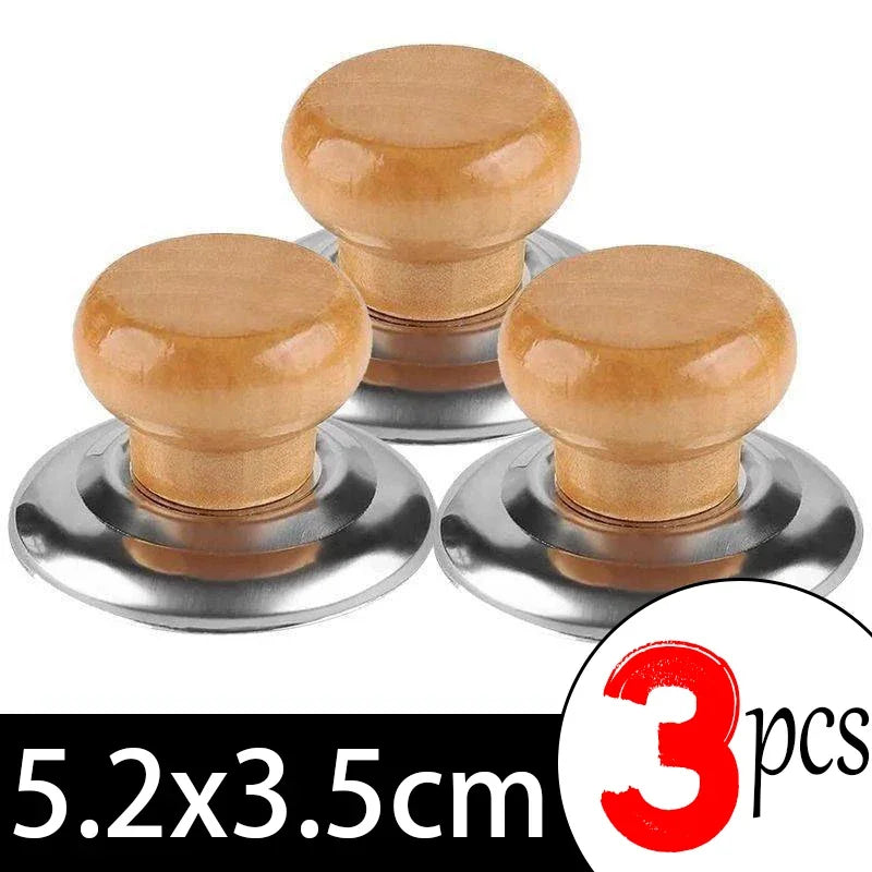 Universal Pot Lib Knobs Caps Wooden Heat-Resistant Cooking Pan Lid Covers Replacement Lifting Handle Kitchen Cookware Handgrip