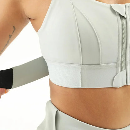 Sujetadores deportivos para mujer, mallas, Top corto, chaleco de Yoga, cremallera frontal, correa ajustable de talla grande, a prueba de golpes, gimnasio, Fitness, sujetador atlético
