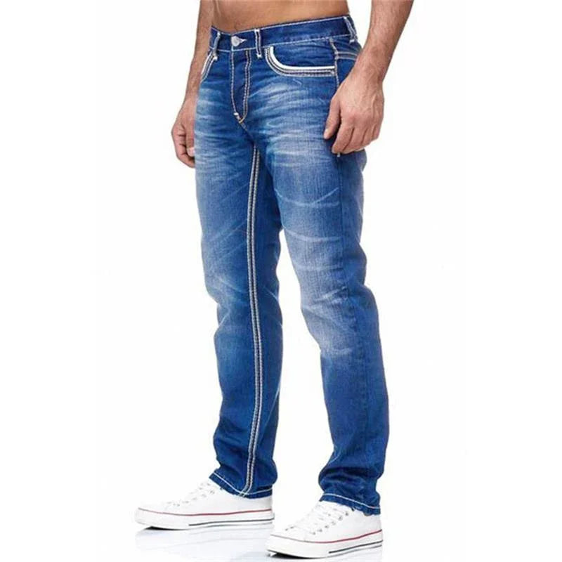 Straight Jeans Men Washed No Hole Jeans Spring Summer Boyfriend Jeans Streetwear Loose Casual Designer Long Denim Pants Trousers