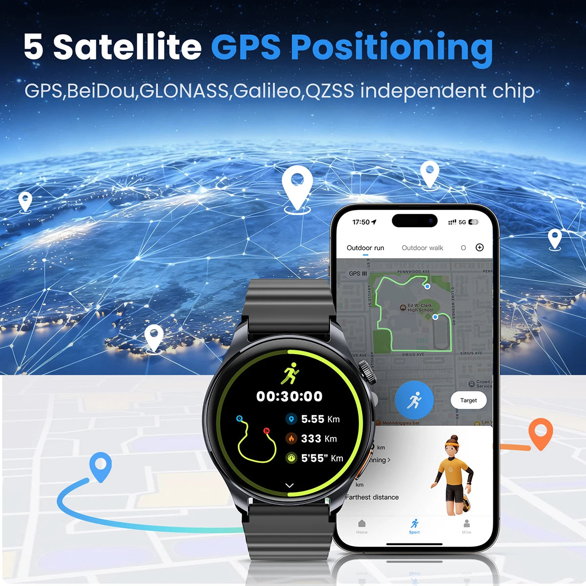 Smartwatch HAYLOU Watch 4S com GPS, tela AMOLED HD de 1,43", posicionamento GPS via 5 satélites e mais de 120 modos de treino – Relógio inteligente para esportes e fitness