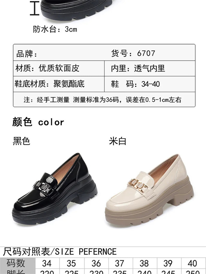 5.5cm British Style Thick Bottom Patent Leather Loafers Women's Platform Shoes 2024 Spring Shallow Block Heels Shoes Office