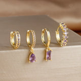 4PCS Colorful Cubic Zirconia Stainless Steel Hoop Earrings Set for Women Pendant Water Drop Earring Cartilage Piercing Jewelry