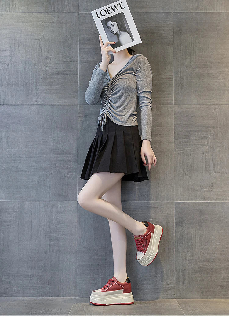 Fujin 9cm Cow Suede Genuine Leather Women Vulcanized Shoes Platform Wedge Skate Boarding High Brand Heels Casual Summer Shoes