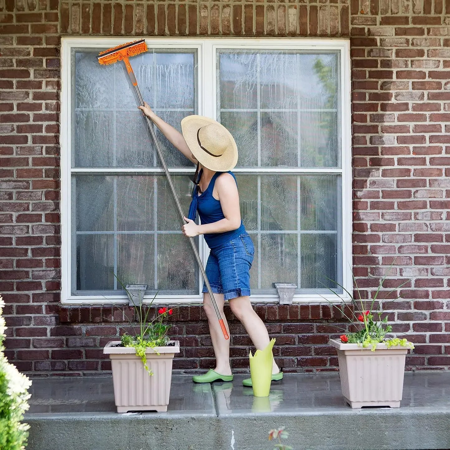 2 in 1 Squeegee Window Cleaner Window Mop 72inch Extension Long Handle Magic Broom for Home Shower Glass Door Cleaning Tools Set