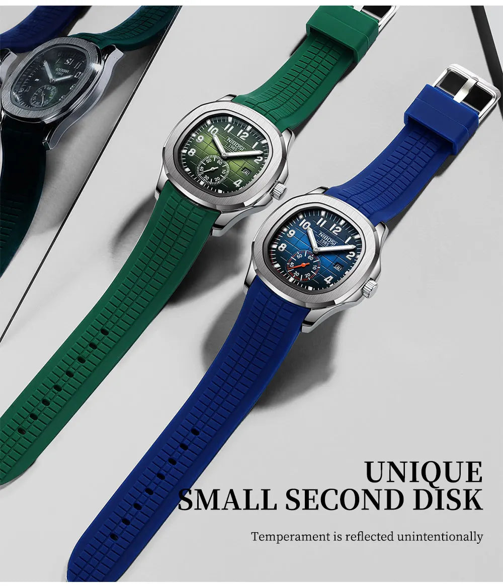 NIBOSI Luxury Men‘s Watches Business Waterproof Male Clock Luminous Silicone Band Date Square Quartz Man Watches Reloj Hombre