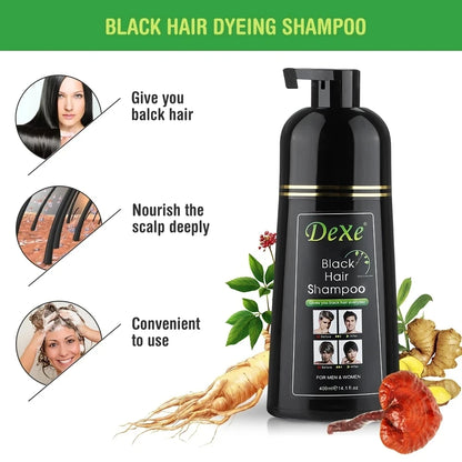 Shampoo tingido preto 200/400ml, tintura de cabelo preto, ingrediente de ervas, ginseng, gengibre, ganoderma lucidum, cabelo branco tingido, reparo de cabelo preto